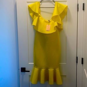 Yellow off the shoulder ruffled dress